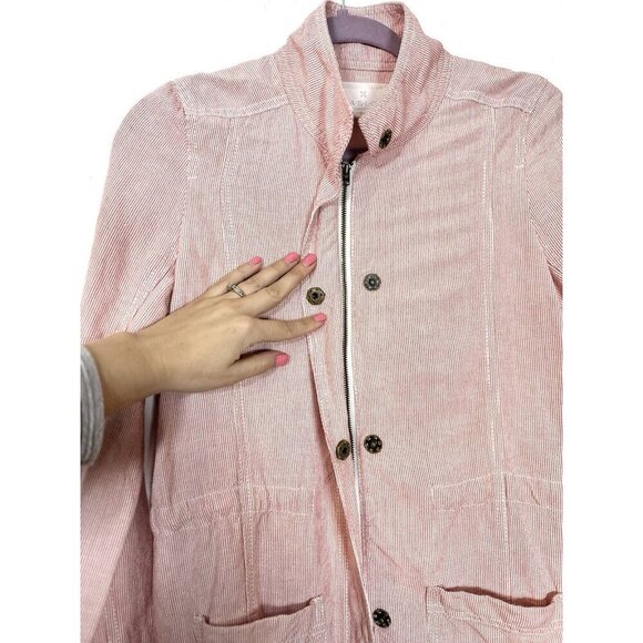 Caslon XS Linen Seersucker Utility Red/White Micro Stripe Jacket - Picture 4 of 10